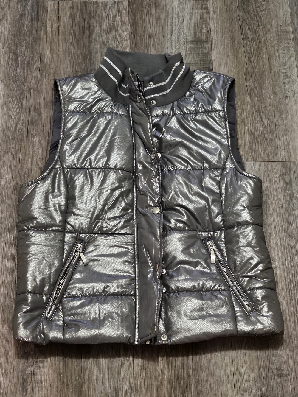 Women's Metallic Gray Puffer Vest